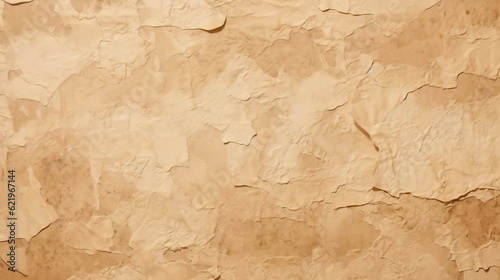 Frame made of brown beige old damaged torn paper, cardboard pattern texture background banner panorama, Generative Ai