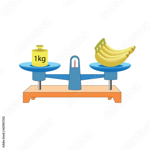 balance ScaleBanana 1kg. scales in balance, an imbalance of scales. vector illustration. on white background. scale clipart