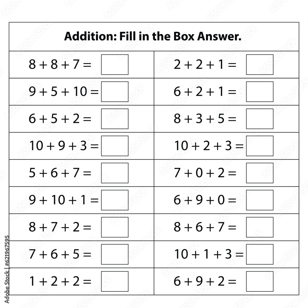 Vetor de Numbers Addition. Basic kid Math chart for addition operations ...