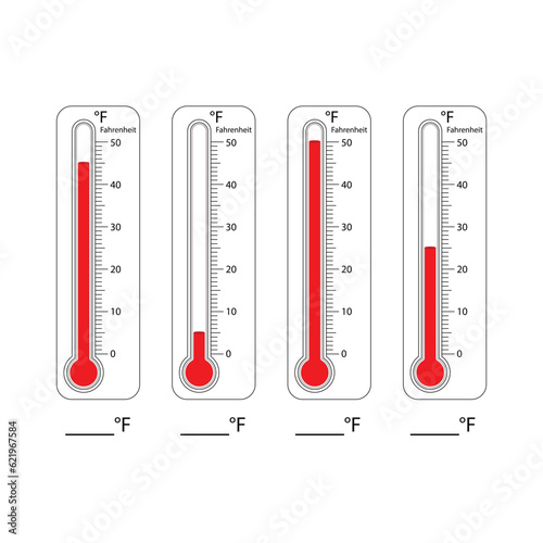Thermometers scale. temperature icon. meteorology Fahrenheit and Celsius scales.
Measuring equipment for weather temperature. vector isolated illustration