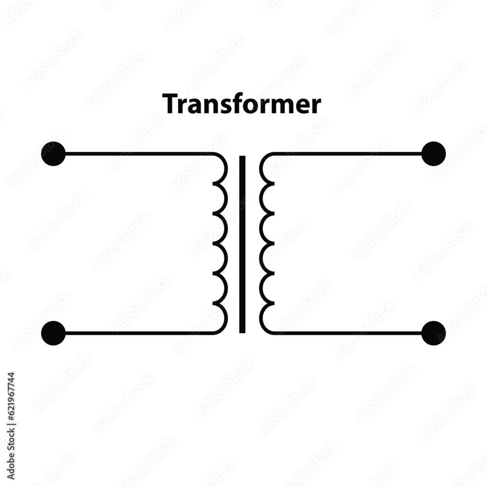 Transformer. electronic symbol. Illustration of basic circuit symbols. Electrical symbols, study content of physics students. electrical circuits. outline drawing. Transformer. electronic symbol. Illustration of basic circuit symbols. Electrical symbols, study content of physics students. electrical circuits. outline drawing.
