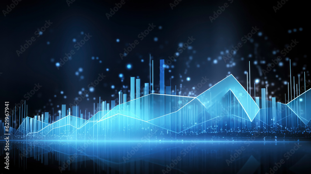A business candlestick graph chart of stock market investment trading on blue background, bullish point ,upward trend, financial analytics concept of monochrome graph diagram like sky, Gen ai A business candlestick graph chart of stock market investment trading on blue background, bullish point ,upward trend, financial analytics concept of monochrome graph diagram like sky, Gen ai