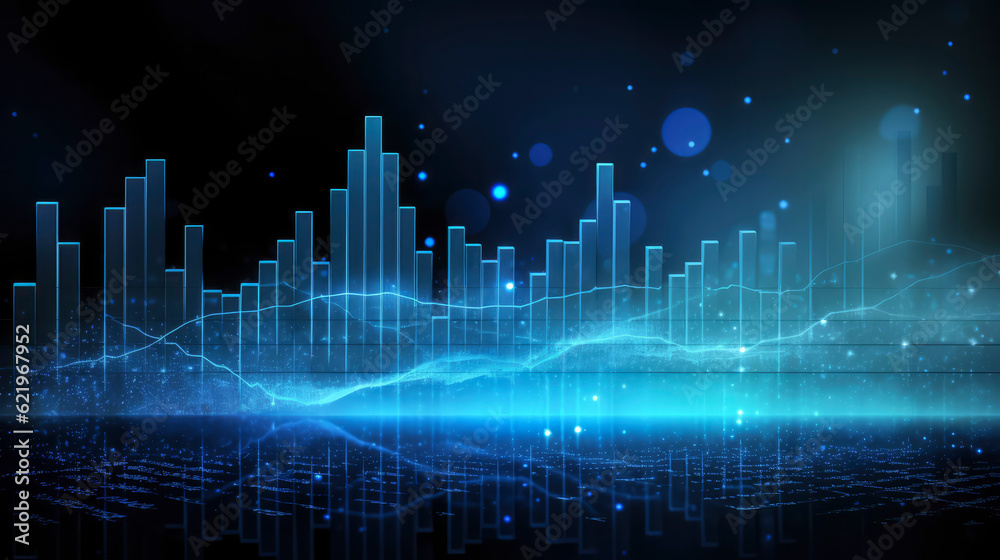 A business candlestick graph chart of stock market investment trading on blue background, bullish point ,upward trend, financial analytics concept of monochrome graph diagram like sky, Gen ai A business candlestick graph chart of stock market investment trading on blue background, bullish point ,upward trend, financial analytics concept of monochrome graph diagram like sky, Gen ai