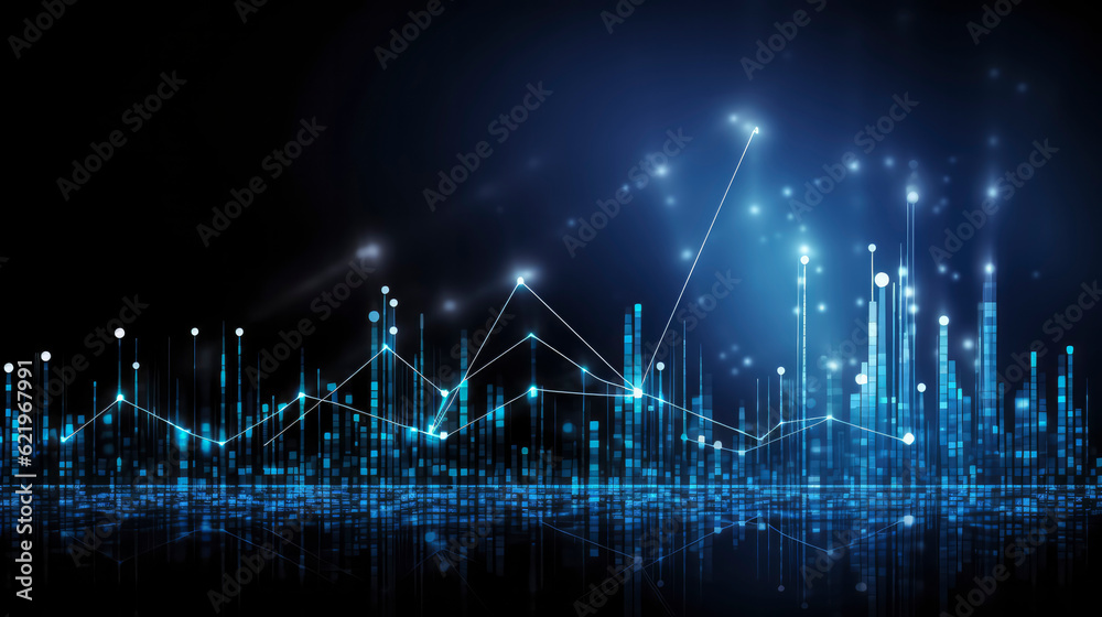 A business candlestick graph chart of stock market investment trading on blue background, bullish point ,upward trend, financial analytics concept of monochrome graph diagram like sky, Gen ai A business candlestick graph chart of stock market investment trading on blue background, bullish point ,upward trend, financial analytics concept of monochrome graph diagram like sky, Gen ai