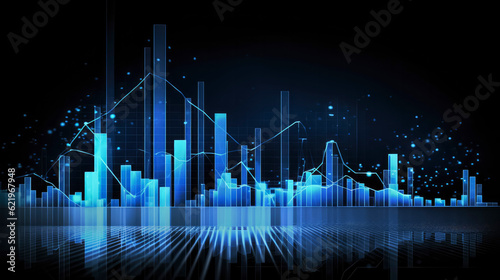 A business candlestick graph chart of stock market investment trading on blue background, bullish point ,upward trend, financial analytics concept of monochrome graph diagram like sky, Gen ai