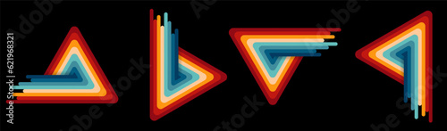 Abstract 1970's background design in futuristic retro style with colorful lines. Vector illustration. Vintage Striped elements, Posters, Banner Samples, Retro Colors from the 1970s 1980s, 70s, 80s
