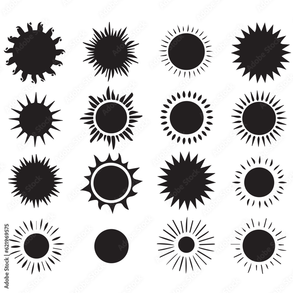 Set of Silhouette Sun Icon vector illustration Set of Silhouette Sun Icon vector illustration