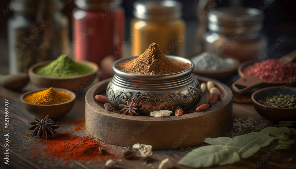 Spice Overload: A Colorful Array of Spices and Herbs for Any Culinary Creation - ai generated