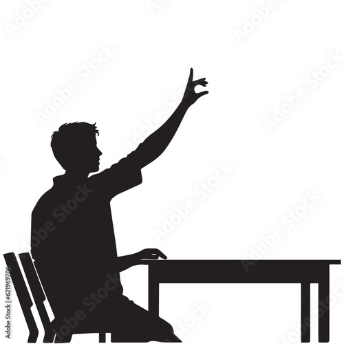 Silhouette boy rising hand in the class vector illustration