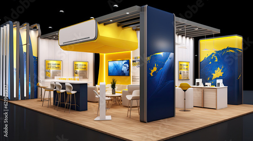 Commercial stand in an exhibition hall or a large professional salon ready to receive brands and advertisements photo