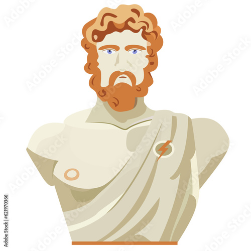 Zeus the supreme god of the Greeks Statue Bust vector illustration, Jupiter ,King of the gods statue flat style vector image