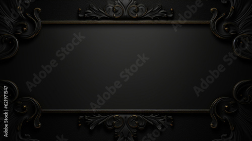  Empty classic black banner. Old postcard with ornament border. Retro vintage style. Background with copy space. Generative AI