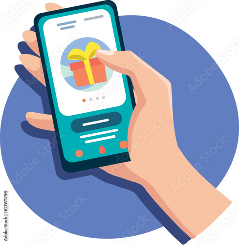 Hand shopping from app with mobile phone .digital shopping.vector illustration.