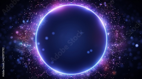Futuristic banner with circle frame on shiny space background. Generative AI
