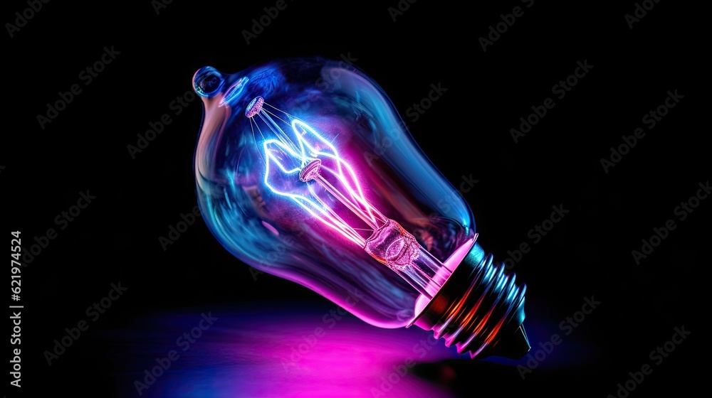 A macro photograph capturing the intense neon glow of a single light bulb's filament, evoking a sense of brilliance and inspiration. A macro photograph capturing the intense neon glow of a single light bulb's filament, evoking a sense of brilliance and inspiration.