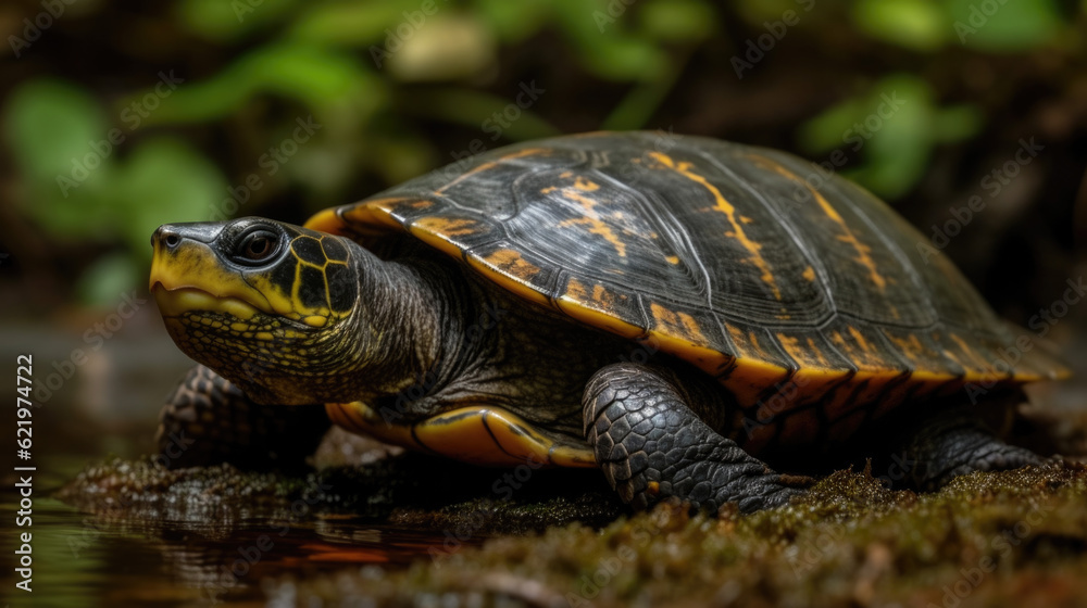 close up of a turtle in the water in the amazon. Generative AI close up of a turtle in the water in the amazon. Generative AI