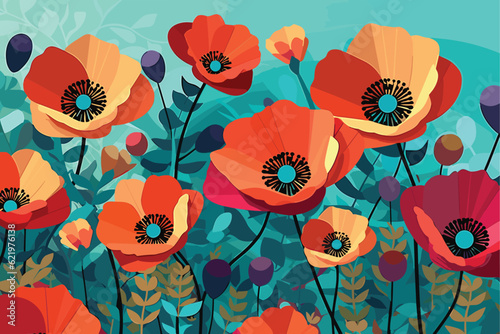 A bright and colorful poppy paper art Vector 