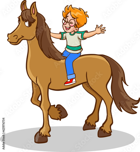 cute children riding horse vector illustration