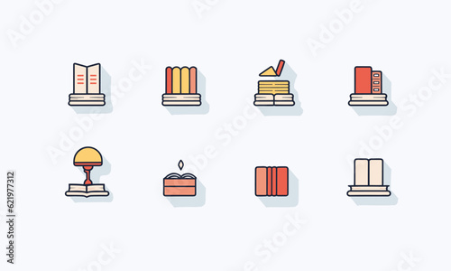 symbols about books on a white foundation with editable stroke