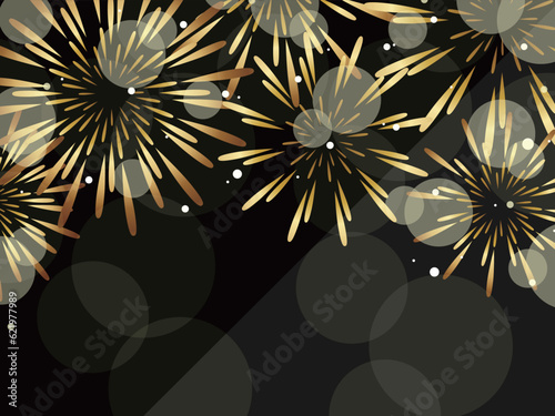 高級感のある花火のパーティクル背景　横位置　ブラック＆ゴールド