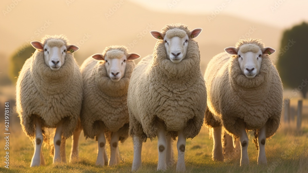 Merino sheep farm pasture countryside. Generative AI Merino sheep farm pasture countryside. Generative AI