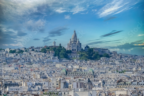 Paris, aerial view of Montmartre and the Sacre-Choeur basilica