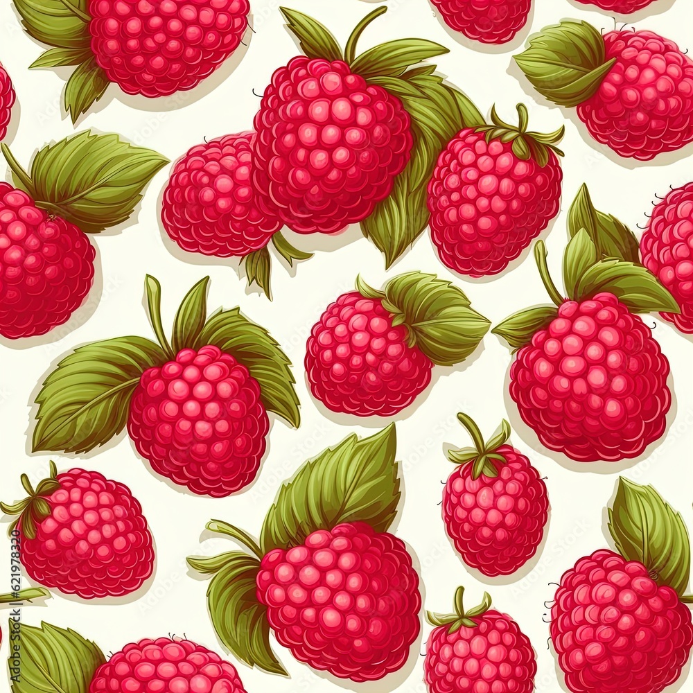 Raspberry pattern on a white background.Generative AI Raspberry pattern on a white background.Generative AI