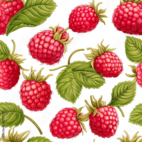 Raspberry pattern on a white background.Generative AI