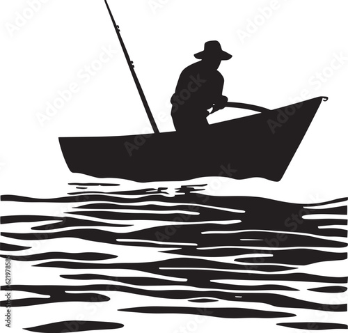 Foto silhouette of a fisherman with fishing boat