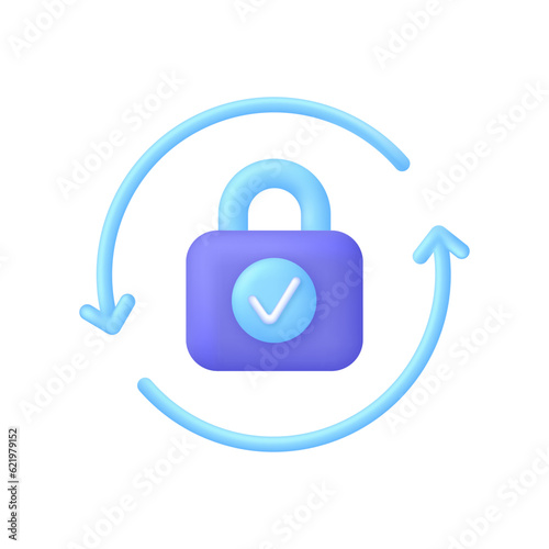 3D Password reset illustration. Update personal data concept. Getting a new username and password for an account.