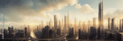 Futuristic urban skyline Fictional City Skyline  
