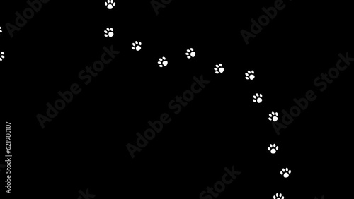 An animation of cat footprints in black and white.
