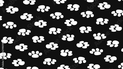 An animation of cat footprints in black and white.
