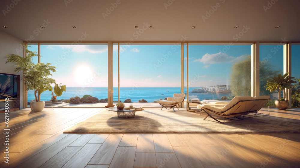 Modern and elegance villa interior with a Wonderful view of the ocean