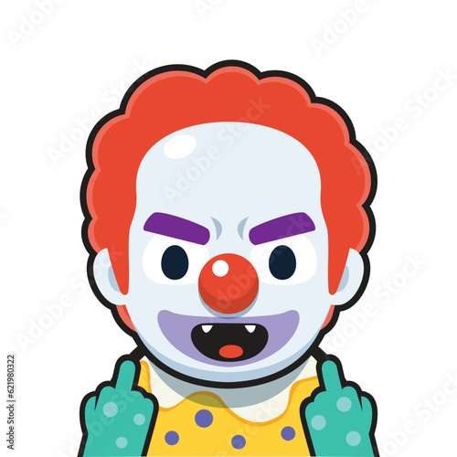 A Scary Clown is showing Middle Fingers. Isolated Vector Illustration