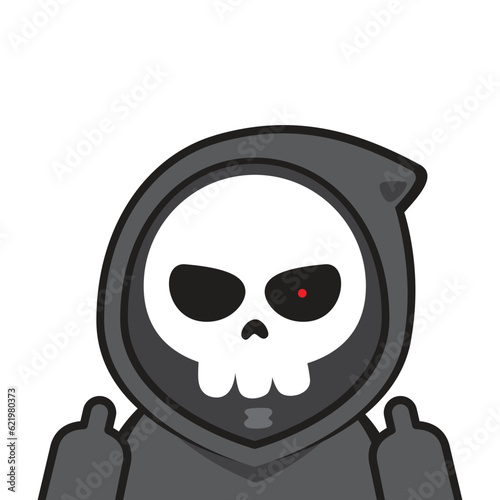 A Dark Grim Reaper is showing Middle Fingers. Isolated Vector Illustration