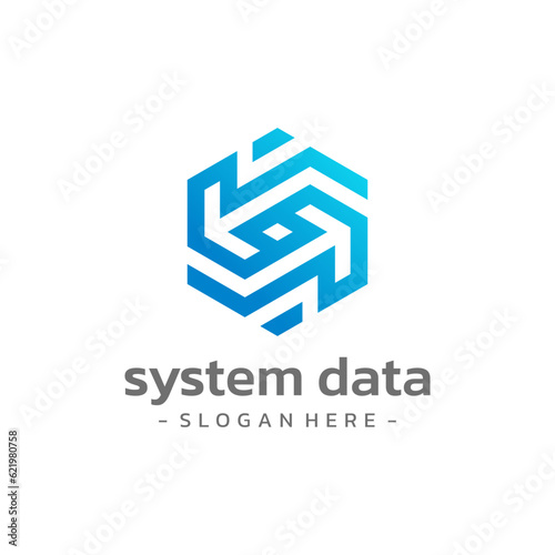 Letter S hexagon system data logo template design vector.