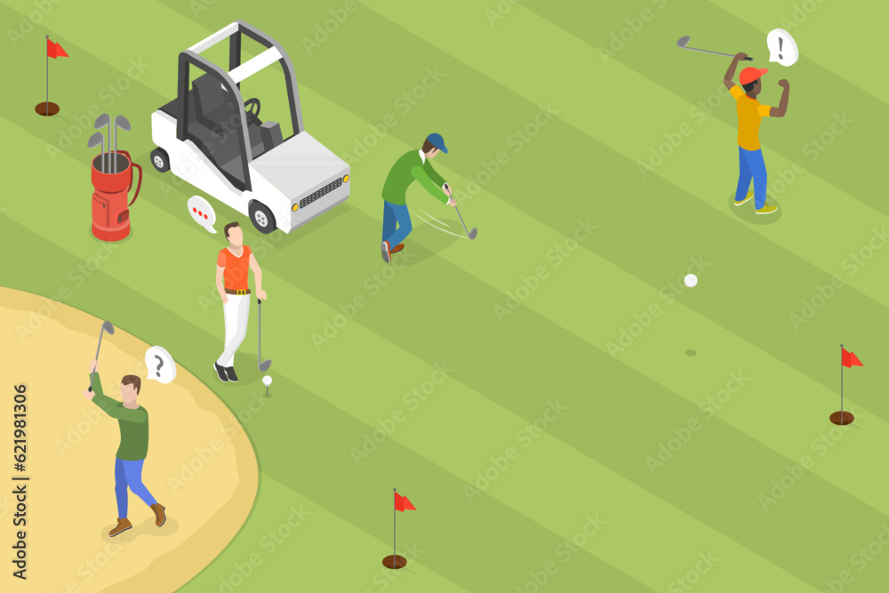 Fototapeta premium 3D Isometric Flat Vector Conceptual Illustration of Golf Club, Leisure Activity