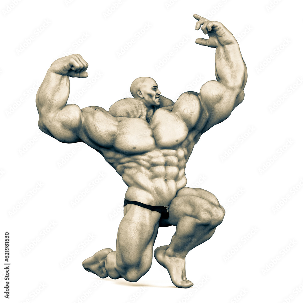 bodybuilder doing a pose number 11 in white background bodybuilder doing a pose number 11 in white background