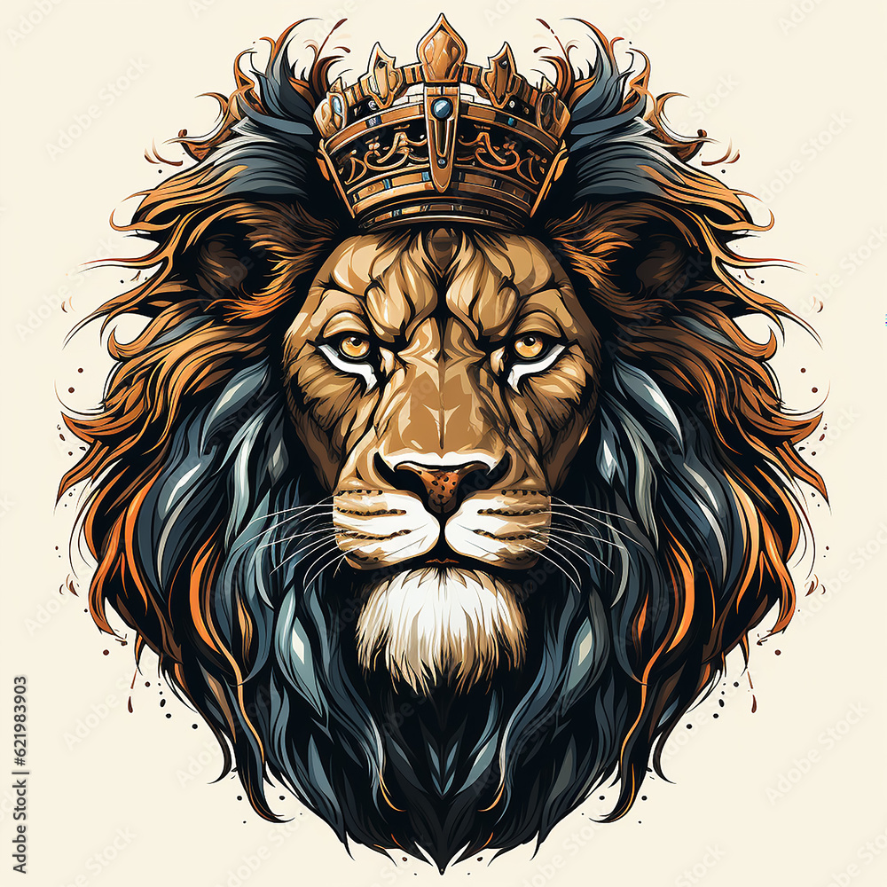 illustration of lion with crown on light background, generative ai