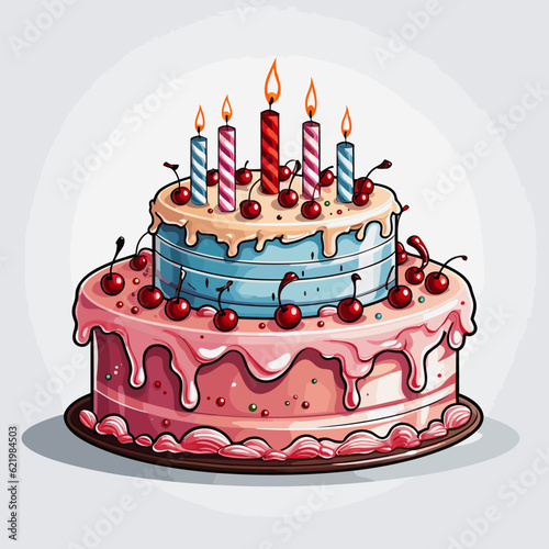 Birthday cake hand-drawn comic illustration. Birthday cake. Vector doodle style cartoon illustration