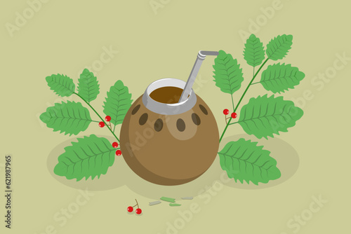 3D Isometric Flat Vector Conceptual Illustration of Mate Tea, South American Hot Beverage