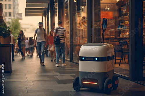 An autonomous delivery robot transporting packages