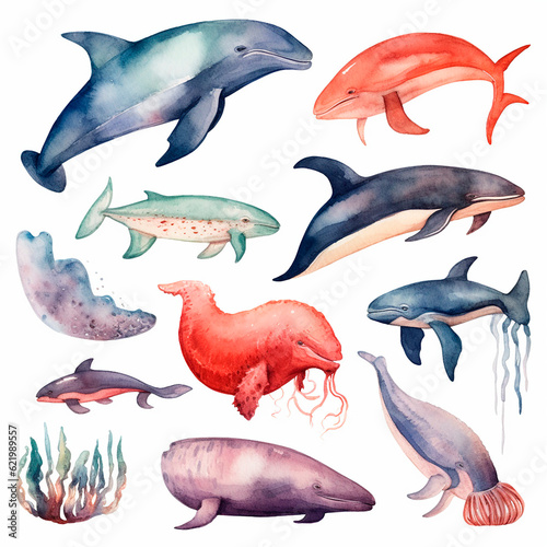 fish set watercolor on a white background created with Generative Ai