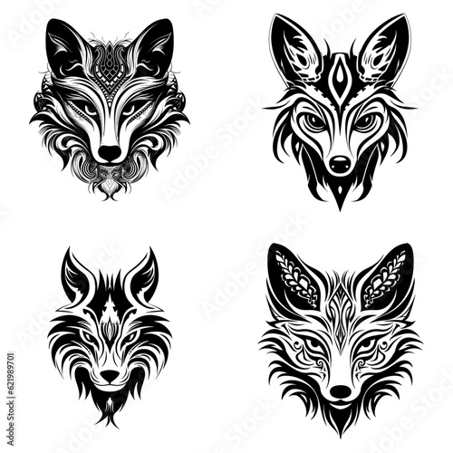 Minimalist Tribal bald fox face only black color vector