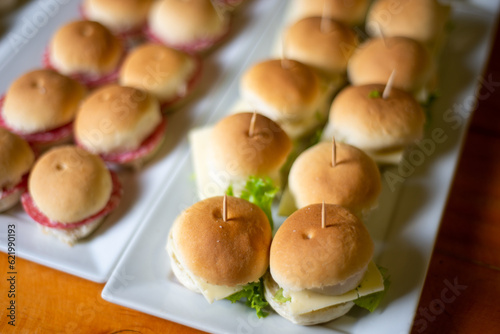 aerial view of mini sandwiches with toothpicks photo