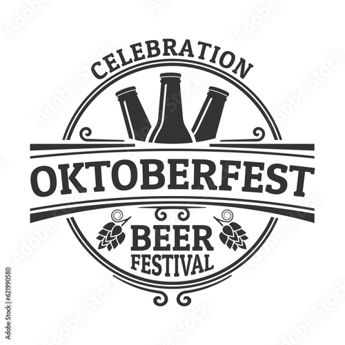 Oktoberfest logo or label. Beer festival vintage design. October fest emblem, poster or banner template. Traditional German, Bavarian beer festival sign or icon. Vector illustration.
