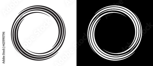 Circle abstract background with lines in spiral. Illusion of dynamic transition. Black lines on a white background and white lines on the black side.