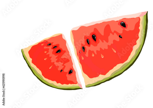 two watermelon slices on a blank background
