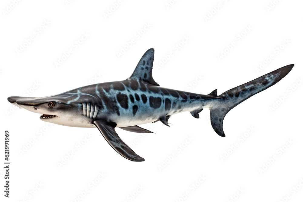 Fototapeta premium Smooth hammerhead shark Sphyrna zygaena , Transparent background. generative AI